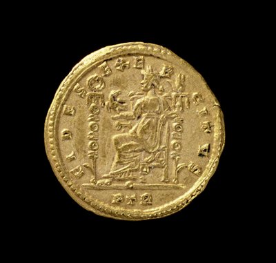 Solidus (revers) de Constantin Ier le Grand (306-337 apr. J.-C.) représentant Fides assise à gauche sur le trône. Inscription : FIDES EXERCITVS - Roman