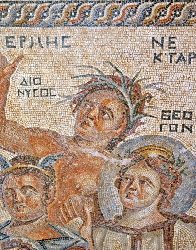 La présentation du bébé Dionysos par Hermès. (détail) de Hermès, Nectar et Théogène, Maison d