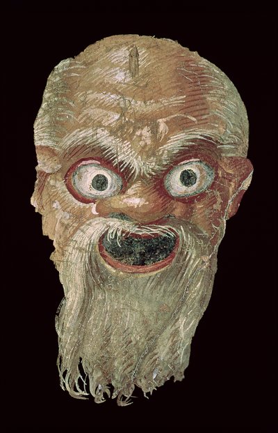 Masque de théâtre, Mur Est, Oecus 5, 60-50 av. J.-C. (détail) - Roman