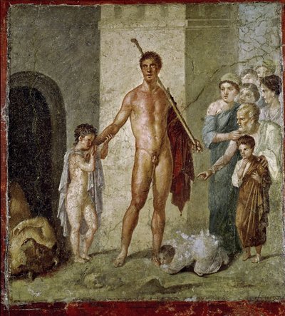 Thésée libérant les enfants du Minotaure, de la maison de Gavius Rufus, Pompéi, 4ème style pompéien, c.50-79 après J.-C. - Roman
