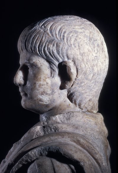 Statue togée du jeune Néron, vue latérale de la tête, c.50 AD (détail) - Roman