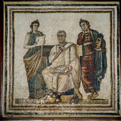 Virgile (Virgilio) et deux muses (Clio et Melpomène) - début 3ème siècle - Roman