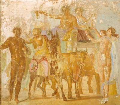 Peinture murale représentant le Triomphe de Bacchus, de la Maison de Marcus Lucretius Fronto, Pompéi, Campanie, Civilisation romaine - Roman