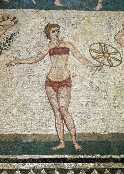 Jeune Romain engagé dans des exercices physiques. (détail de mosaïque, 315-350 après J.-C.) - Roman