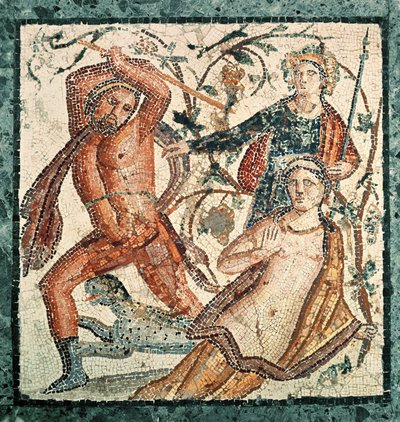 Lycurgue attaquant la nymphe Ambrosia, mosaïque d