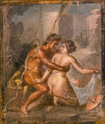 Satyre et nymphe - Roman Pompeian wall painting.