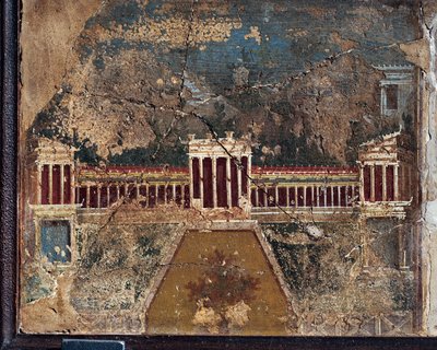Fresque romaine antique avec thèmes architectoniques de Pompéi - Roman Roman