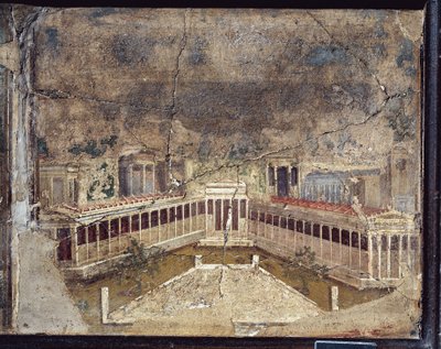 Fresque romaine antique avec thèmes architectoniques de Pompéi - Roman Roman