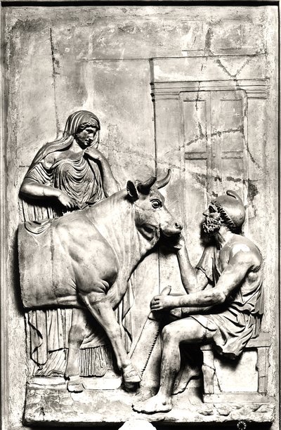 Dédale construisant une vache pour Pasiphaé, entre le 1er et le 3ème siècle après J.-C. (photo en noir et blanc) - Roman Roman