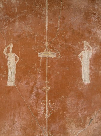 Décoration sur fond rouge en troisième style pompéien, Maison de Sacerdus Amandus, Pompéi, Campanie, Civilisation romaine - Roman Roman