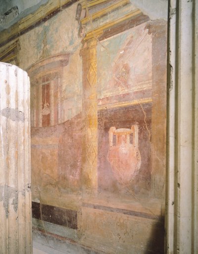 Détail des fresques dans la salle du triclinium, Maison du Labyrinthe, Pompéi, Campanie, Civilisation romaine - Roman Roman