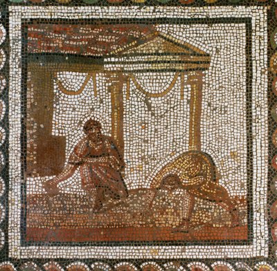 Agriculteurs semant des haricots (mosaïque) - Roman Roman