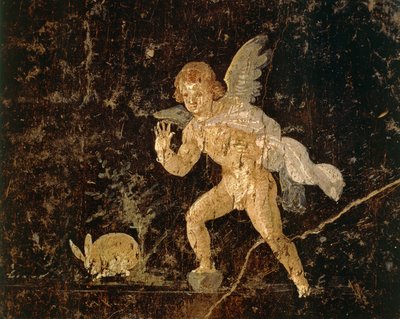 Fresque représentant Cupidon chassant un lièvre de Pompéi - Roman Roman