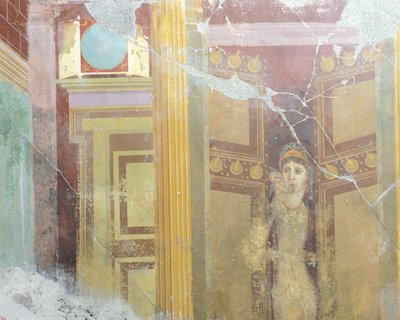 Fresque représentant une décoration architecturale factice et une figure de femme, de la Maison de Fabius Rufus, Pompéi, Campanie, Civilisation romaine - Roman Roman
