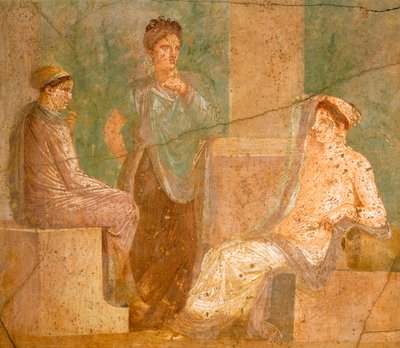 Fresque représentant un groupe de dames romaines en conversation, de la Maison de la Chasse Ancienne, à Pompéi, Campanie, Civilisation Romaine - Roman Roman