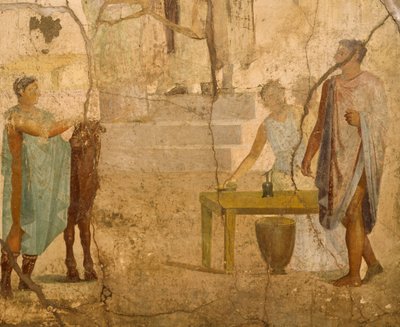 Fresque représentant une scène de sacrifice, décoration de la Maison des Cupidons Dorés, Pompéi, Campanie, Civilisation Romaine - Roman Roman