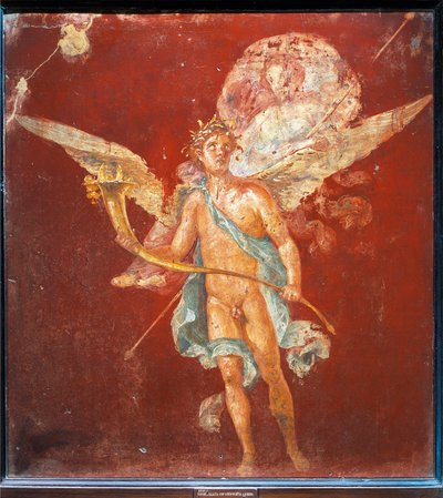 Fresque représentant un Génie ailé portant une femme sur ses épaules, de la Maison de Naviglio, Pompéi, Italie - Roman Roman