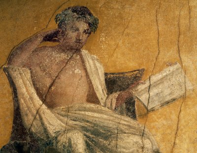 Dramaturge grec Ménandre, détail de fresque, péristyle de la Maison de Ménandre, Pompéi, Campanie, Italie, civilisation romaine - Roman Roman