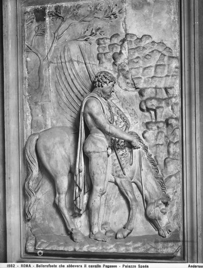 Dalle impériale avec relief sculpté représentant Bellérophon abreuvant le cheval ailé Pégase à une source, Corridoio dei Bassorilievi du Palazzo Spada, Rome (marbre) - Roman Roman