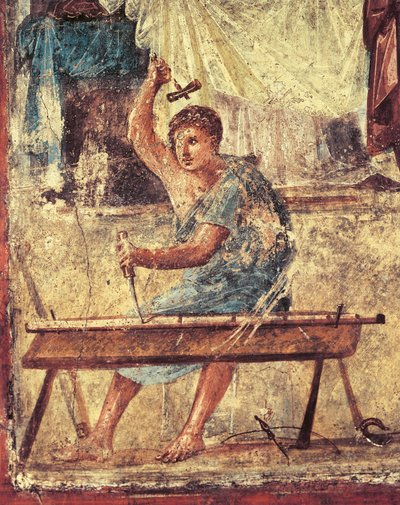 Italie, Région de Campanie, Province de Naples, Pompéi, Maison des Vettii, Fresque représentant un charpentier - Roman Roman