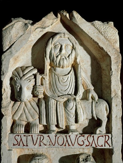 Art romain tardif : stèle dédiée à Saturne Auguste. Rome, Museo della Civilta Romana - Roman Roman