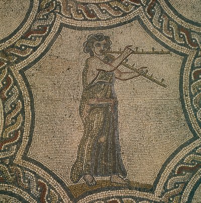 Mosaïque représentant une flûtiste de la Maison de Dionysos, à Volubilis, Maroc, Civilisation Romaine - Roman Roman