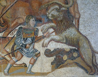 Mosaïque montrant une scène de chasse aux bêtes sauvages (détail) - Roman Roman
