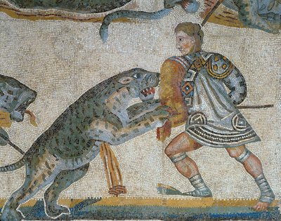 Mosaïque montrant une scène de chasse aux bêtes sauvages (détail) - Roman Roman