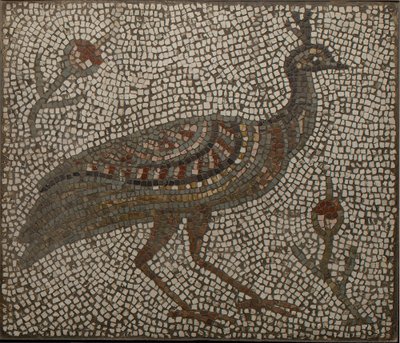 mosaïque avec un paon et des fleurs, 3e-4e siècle (mosaïque) - Roman Roman