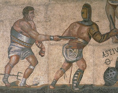 Mosaïque montrant une scène de gladiateurs combattants (détail) - Roman Roman