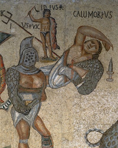 Mosaïque montrant une scène de gladiateurs combattants (détail) - Roman Roman