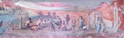 Peinture de lit Triclinar avec scènes pygmées, 50-79 ap. J.-C., détail (frais) - Roman Roman