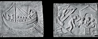 Relief représentant un navire marchand (Museo Nazionale, Rome) et relief représentant le déchargement d