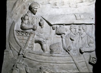 Art romain : « Soldats romains sur un navire pendant la première guerre en Dacie » Moulage de 1862 reproduisant les bas-reliefs de la colonne de Trajan à Rome construite sous le règne de l