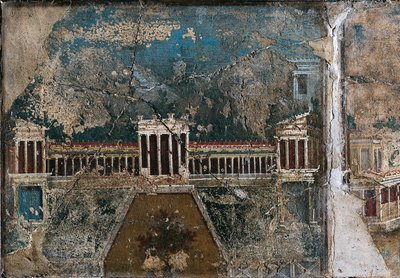 Fresque de troisième style représentant un paysage architectural, (détail) - Roman Roman