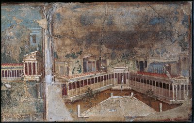 Troisième style de fresque représentant un paysage architectural (détail) - Roman Roman