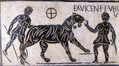 Dompteurs de tigres dans les murs du Colisée - Mosaïque romaine - Roman Roman