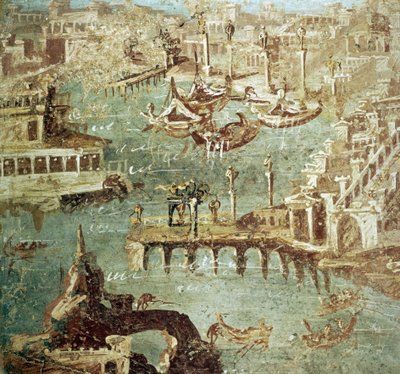 Vue du port de la ville de Campana (Pouzzoles) en Italie, Fresque de Stabia - Roman Roman