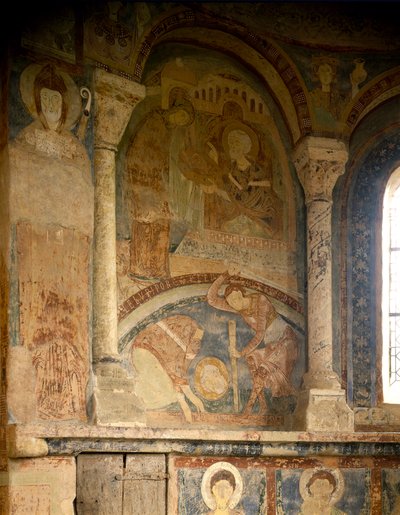 Art roman : peinture représentant le martyre de Saint Laurent (1103-1130). Fresque. Chapelle du Château des Moines, Berzé-la-Ville, France - Romanesque