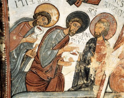 Art roman : les apôtres Philippe, Barthélemy et André Fresque du Vœu de la Cène, Église de Saint-Isidore XIIe siècle Real Colegiata de San Isidoro, León - Romanesque