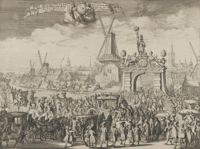Entrée de Guillaume III à La Haye Inhalant van S.K. Maj. aende Westeynder brug door ..., 1691 - Romeyn de Hooghe