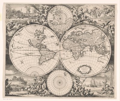 Carte du monde avec une allégorie sur les quatre éléments - Romeyn de Hooghe