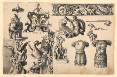 Motifs décoratifs, trois dessins pour fontaines - Romolo Achille Liverani