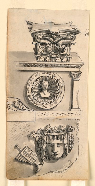 Dessins pour un chapiteau, un sarcophage et un relief - Romolo Achille Liverani