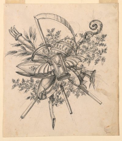 Dessin, trophée avec sablier ailé, 1830-1850 - Romolo Achille Liverani