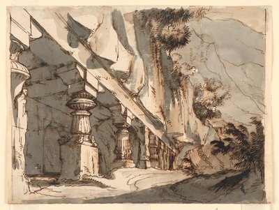 Décor de scène, grotte et temple - Romolo Achille Liverani
