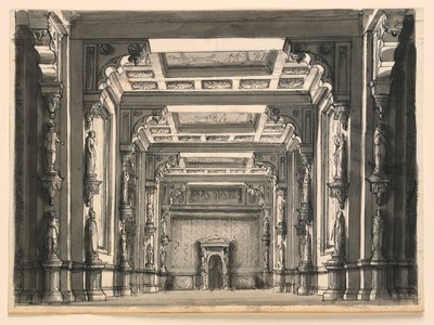 Décor de scène, intérieur de salle gothique - Romolo Achille Liverani