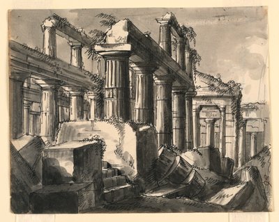 Décor de scène, ruines de temple - Romolo Achille Liverani