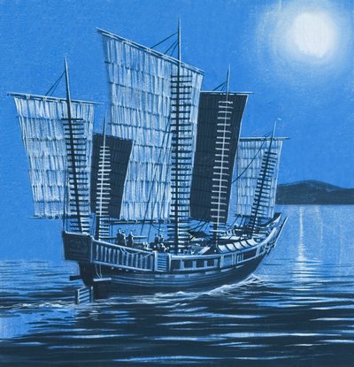 Bateau chinois (gouache sur papier) - Ron Embleton