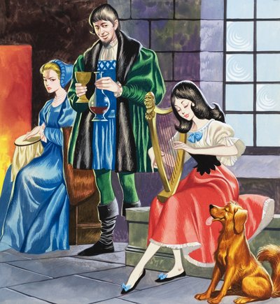 Blanche-Neige jouant de la harpe pour son père (gouache sur papier) - Ron Embleton